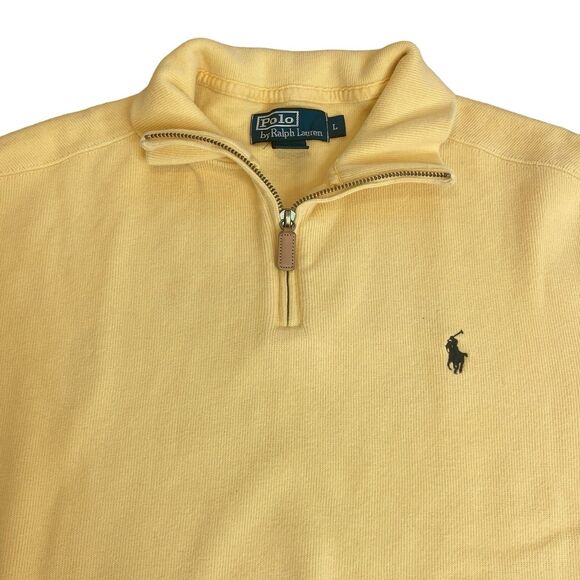RALPH LAUREN POLO Sweater Adult L Yellow Blue Pony Outdoor Sweatshirt Zip Collar - Picture 1 of 8